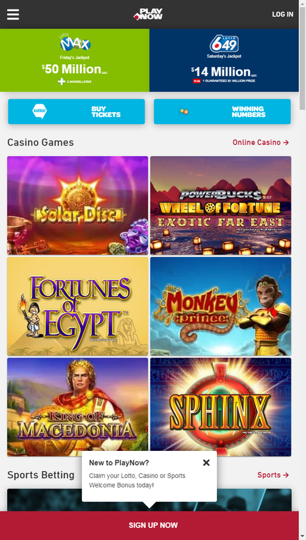 mobile view PlayNow - Online legal sports betting, casino, poker, lottery, and more | BCLC & MBLL