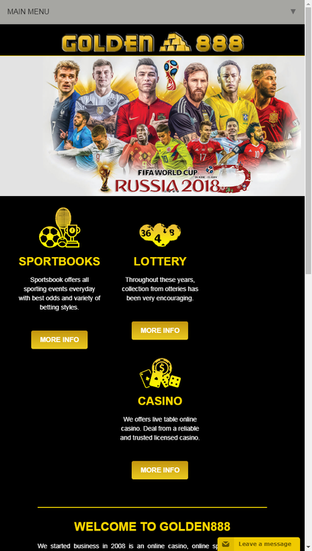 mobile view Golden888 - Online Casino, Sports Betting and Lottery Company