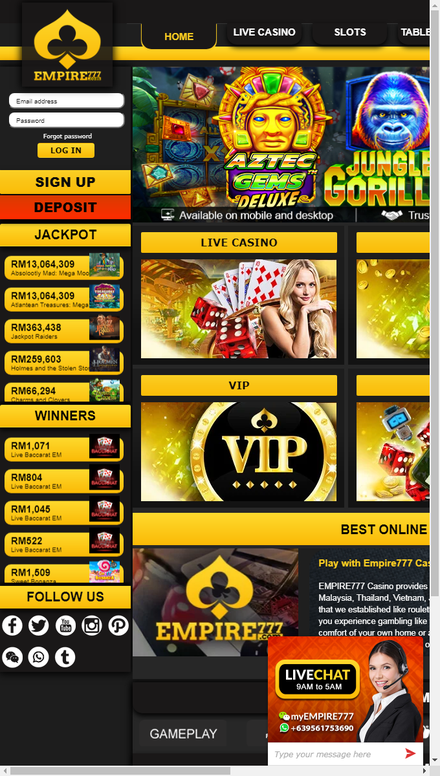 mobile view Asia Top Online Casino | Jackpot and Casino Bonuses | EMPIRE777 Casino